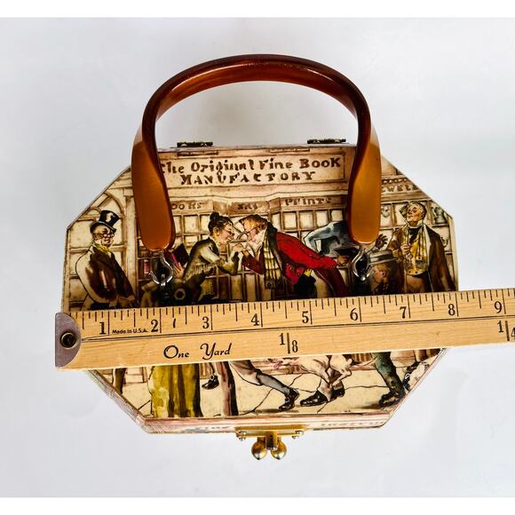 Vintage Box w Handle Decoupage Storage Trinket Catchall Book Academia Library - Picture 12 of 12